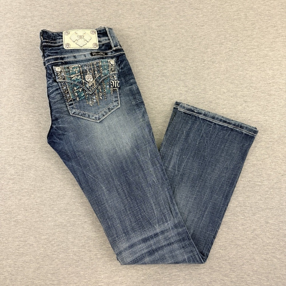 Miss Me Signature Boot Jeans Women's 27 Dark Wash Embellished Rhinestone Y2K